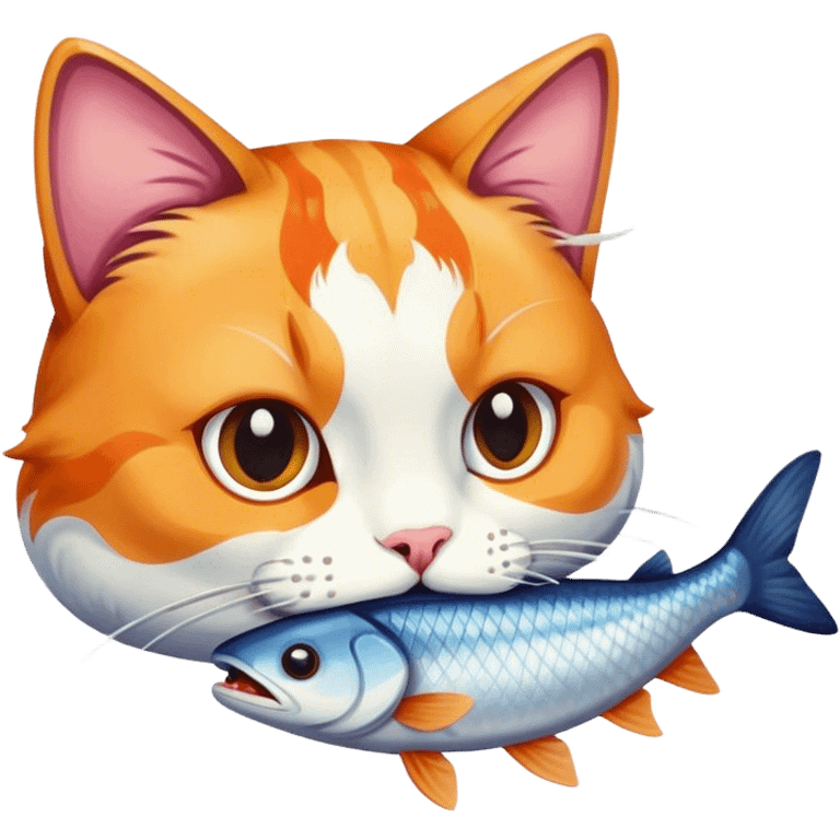 A cat eating fish emoji