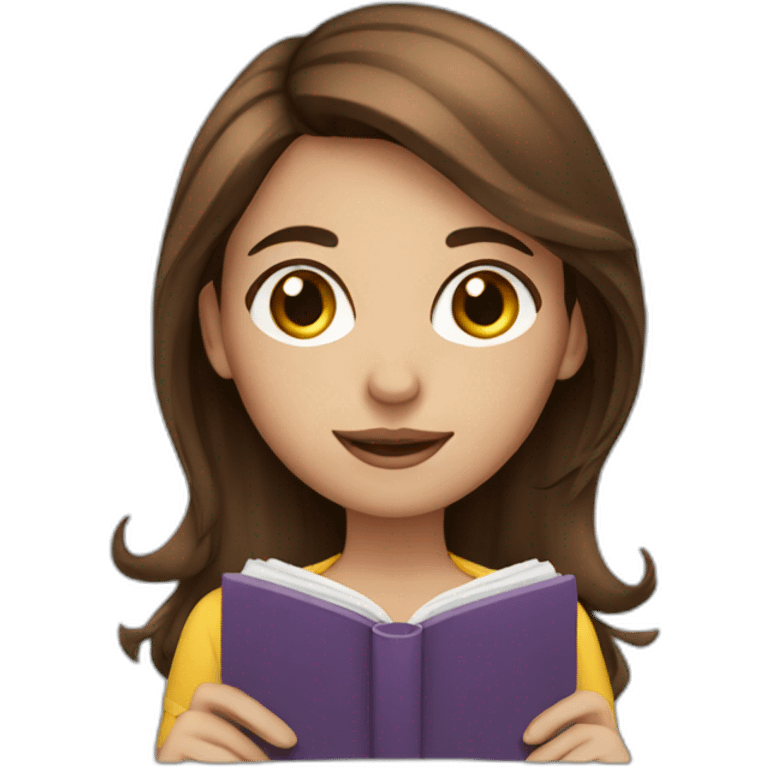 girl brown hair with book emoji