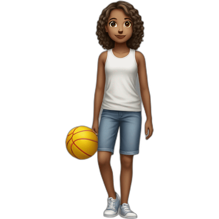 a young girl with a ball in full growth emoji