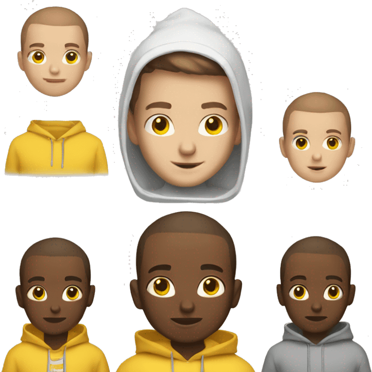 a young white boy with short brown hair (a buzzcut) and brown eyes with yellow hoodie emoji