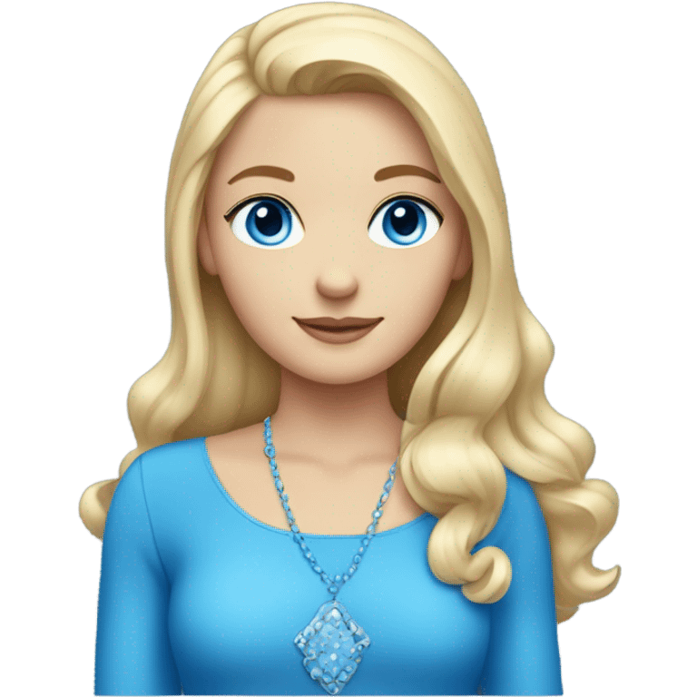 A girl with blonde hair and blue with a blue dress and a blue  accessorie emoji