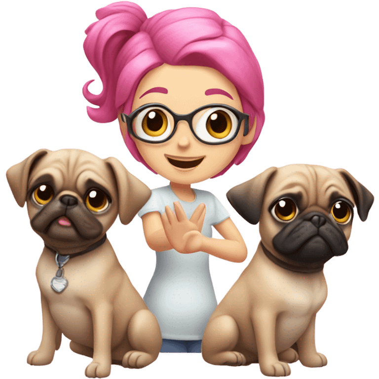 3 girls with pink hair giving each other a high five with a pug in the middle  emoji