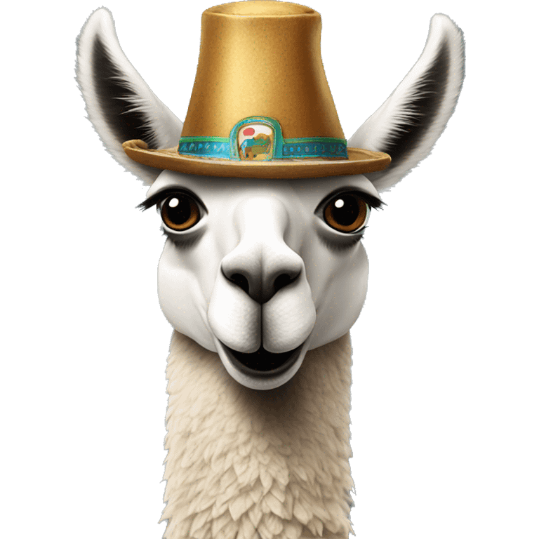 Llama face with a hat and a bottle of beer emoji