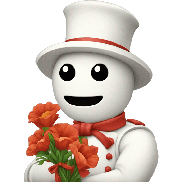 Bonhomme malheureux avec un bouquet de fleurs dans les mains emoji