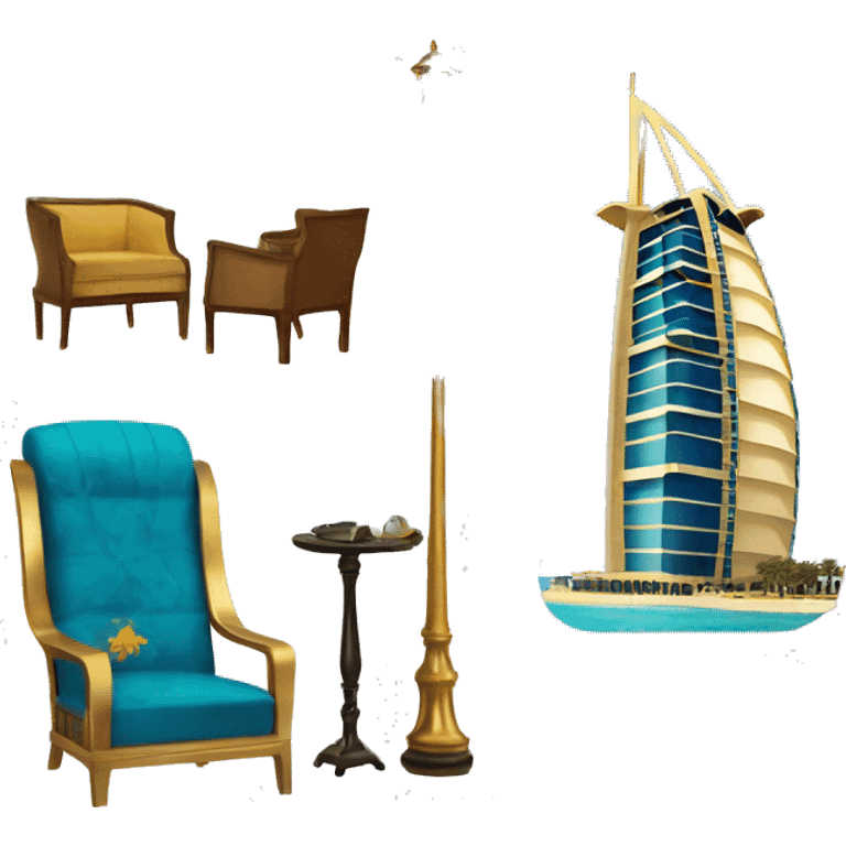 Burj-Al-Arab and furniture near it emoji