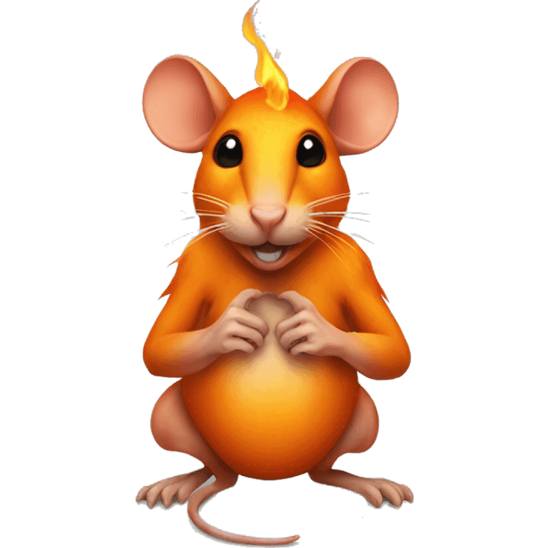 an orange rat with a tattoo on its chest in the shape of a flame emoji