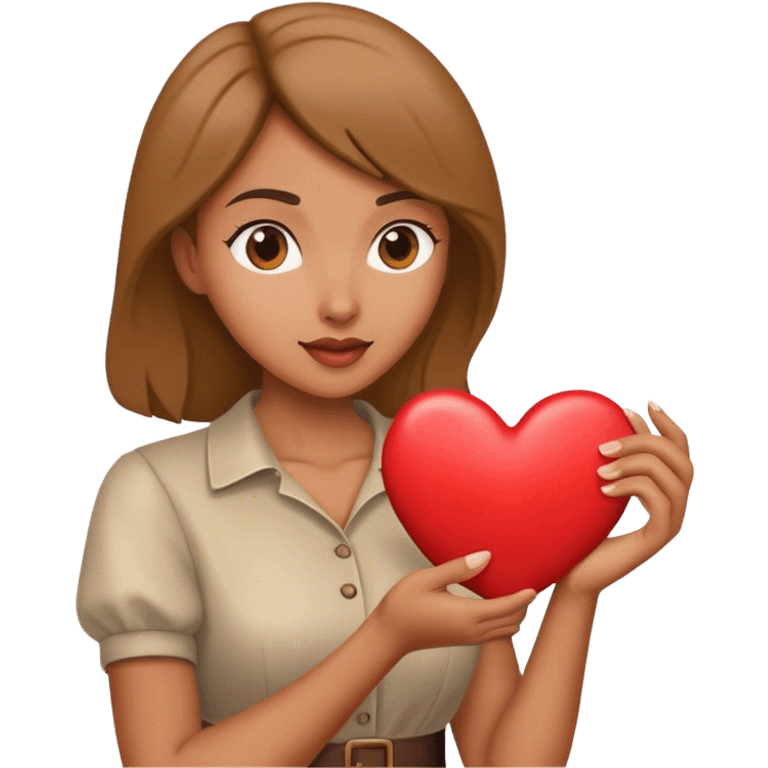 Woman holding a heart-shaped object, looking passionate emoji