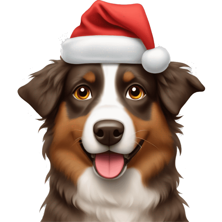 Brown Australian Shepherd with a Christmas hat on emoji