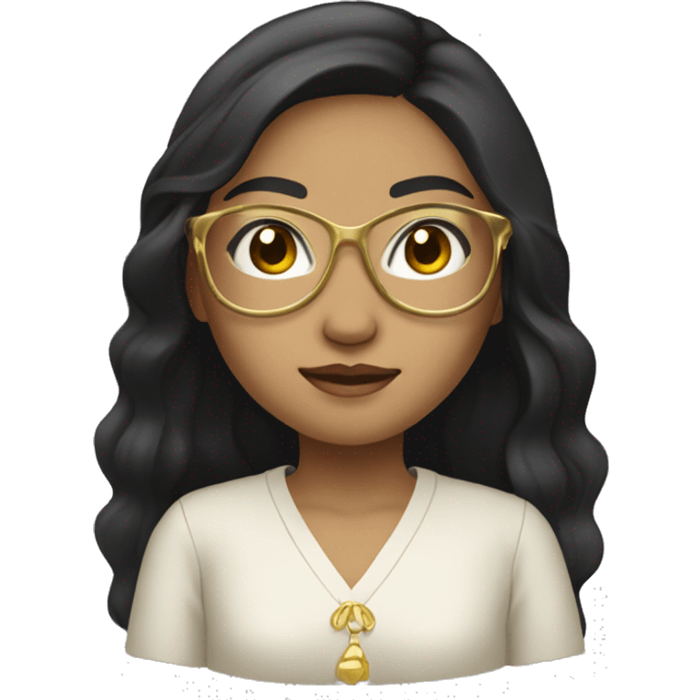 filipina with black long hair black eyes with gold glasses  light skin emoji