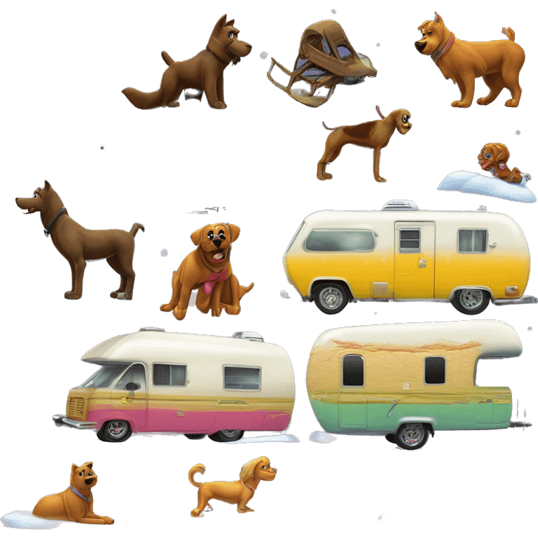 very expensive but haunted horror dream rv camper for Scooby Doo and the kids in the gang and Barbie while it’s cold and snowing hard outside  emoji