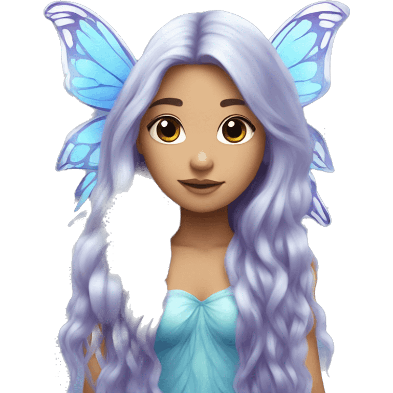 Beautiful, flower, fairy, blue, silver, purple, long hair, big butterfly wings emoji