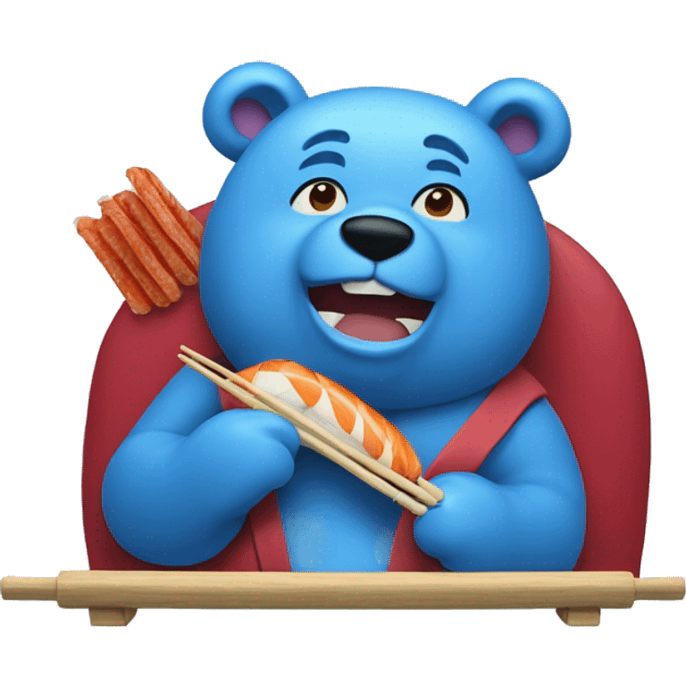 Blue bear eating sushi emoji