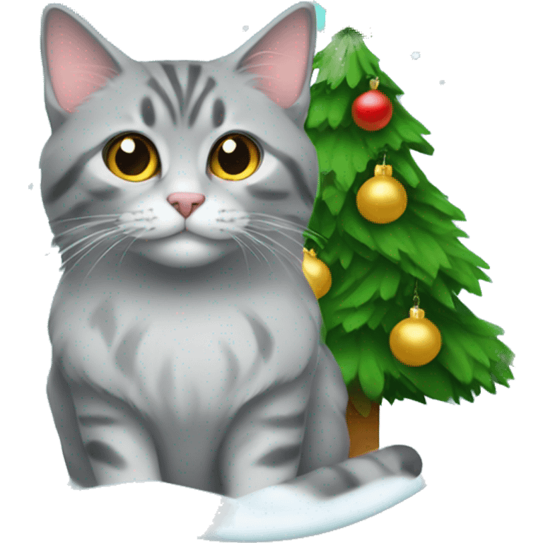 Christmas tree and Siberian gray cat  emoji