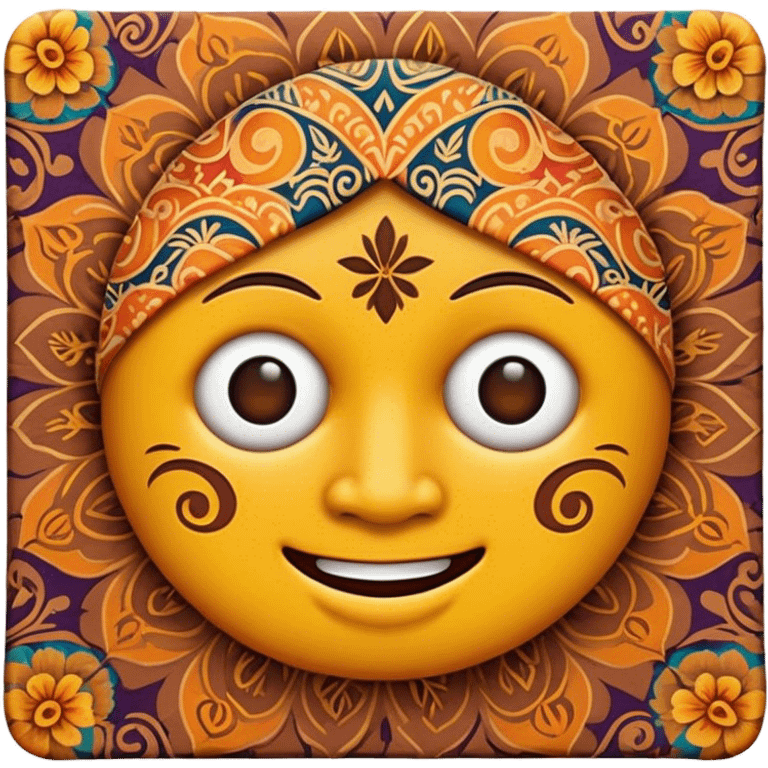 Cinematic Realistic Indonesian Batik Pop Culture Emoji, showcasing intricate, colorful batik patterns rendered with detailed textures and vibrant, cultural lighting. emoji