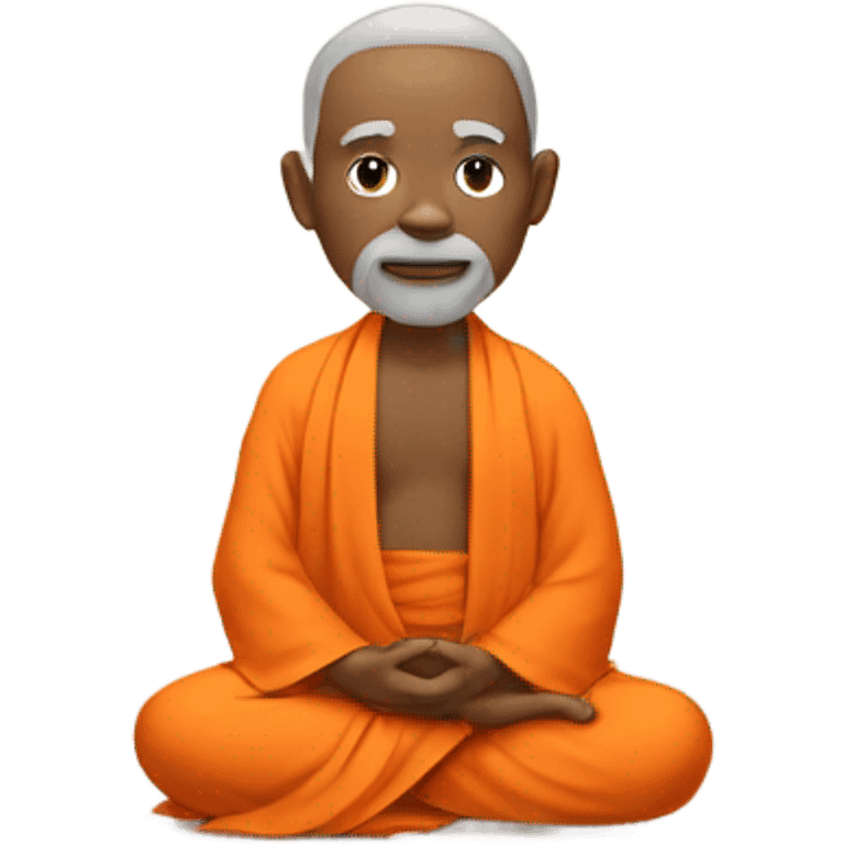 an old yogi with a peaceful and meditative expression. The character should be wearing an orange robe, symbolizing traditional yogic attire. The yogi can be sitting in a lotus position emoji