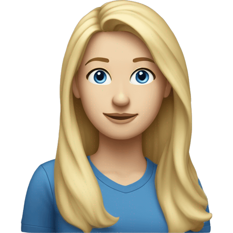 A head and shoulders shot of a 34 year old white woman, with long blonde hair,   with blue eyes wearing a t-shirt. emoji