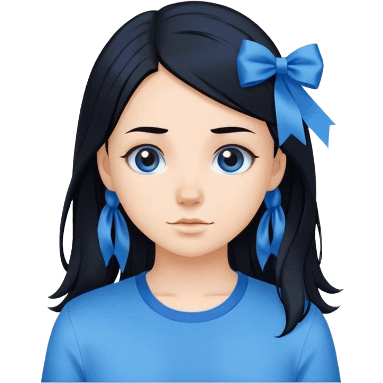 pretty girl with blue shirt and ribbon on her black hair emoji