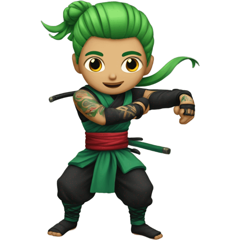 Ninja with green hair and tattoos emoji