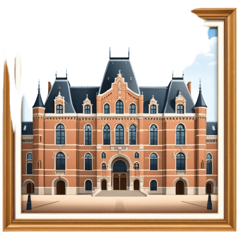 Cinematic Realistic Rijksmuseum Landmark Emoji, depicted with the grand facade of the museum rendered in intricate detail and soft, historical lighting. emoji