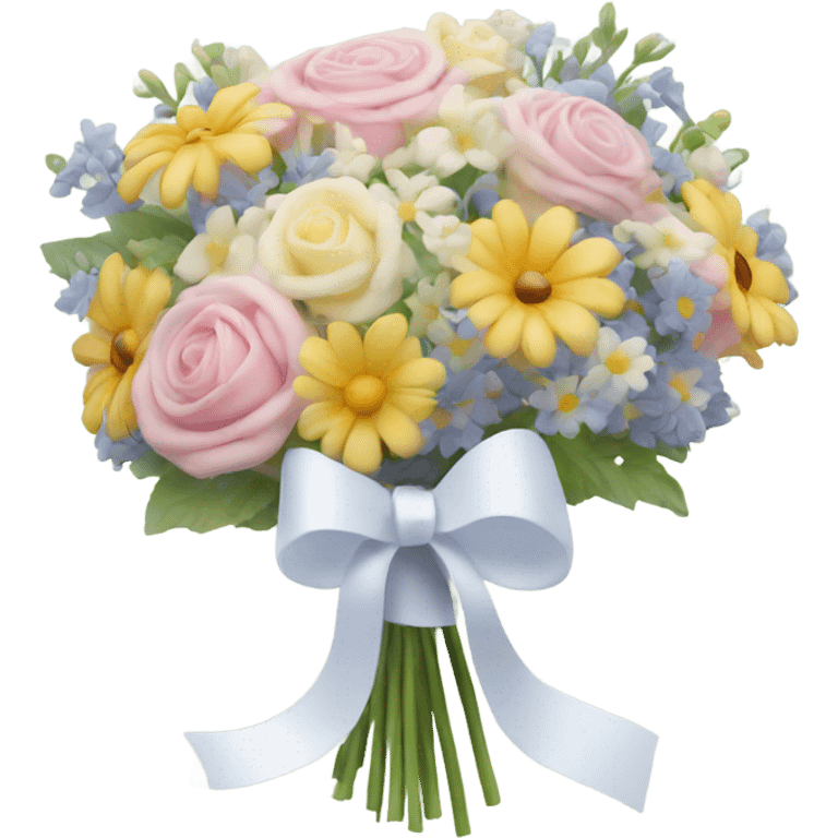 A pastel bouquet of flowers with a thin white ribbon emoji