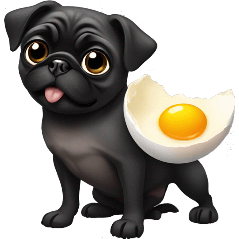 Black pug eating a egg  emoji