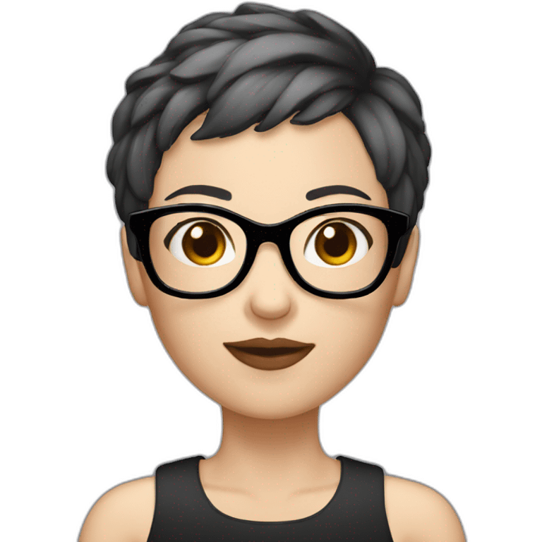 white skin women black very short hair and big glasses  emoji