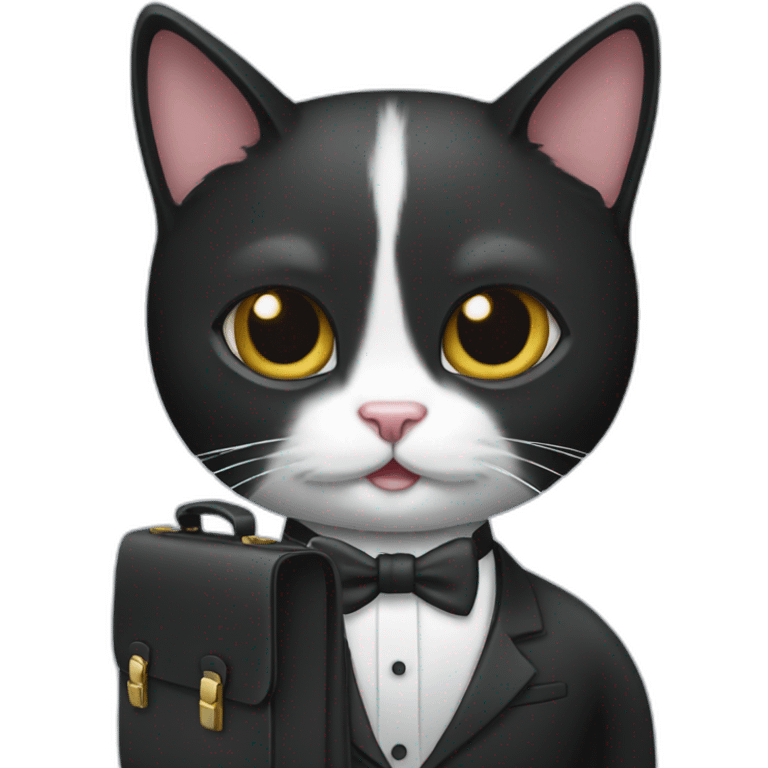 Tuxedo cat in a suit with briefcase emoji