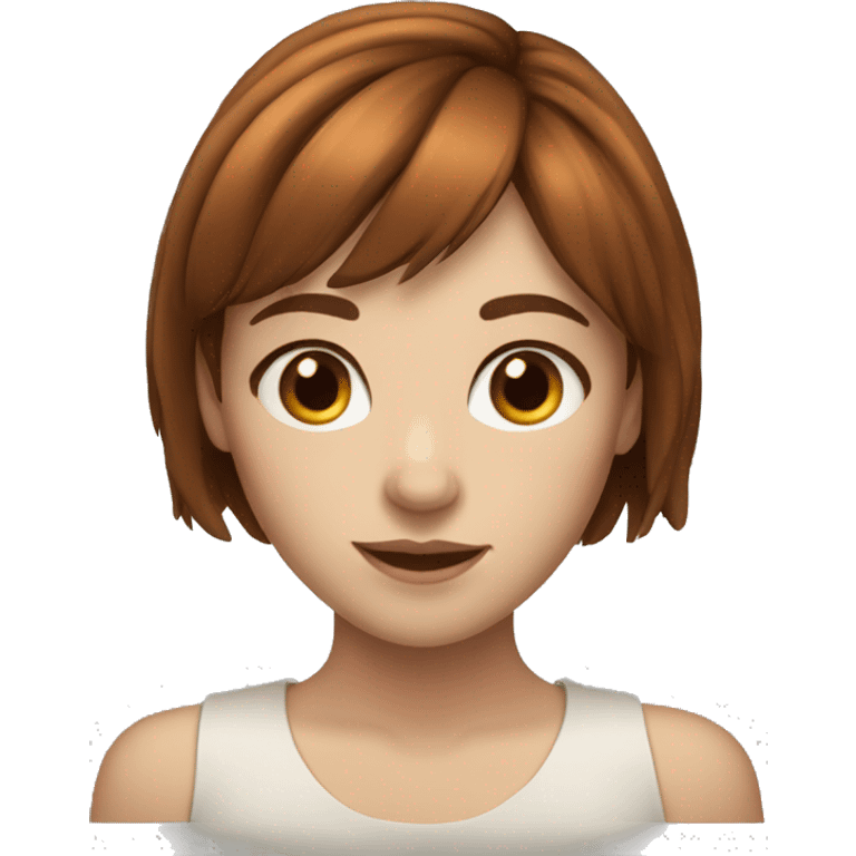 A girl with fair skin, brown eyes, freckles, auburn hair and bangs emoji