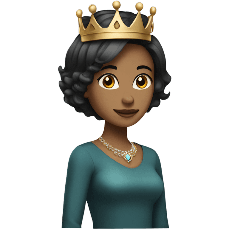 medium dark tone female with a bob haircut (black hair) wearing a queen's crown emoji