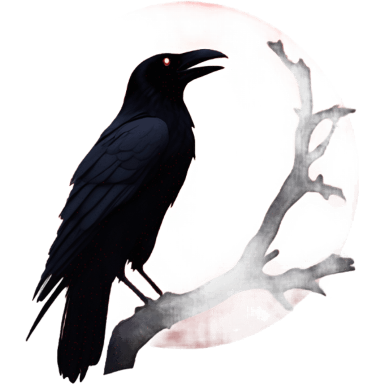 black raven against the backdrop of the red moon emoji