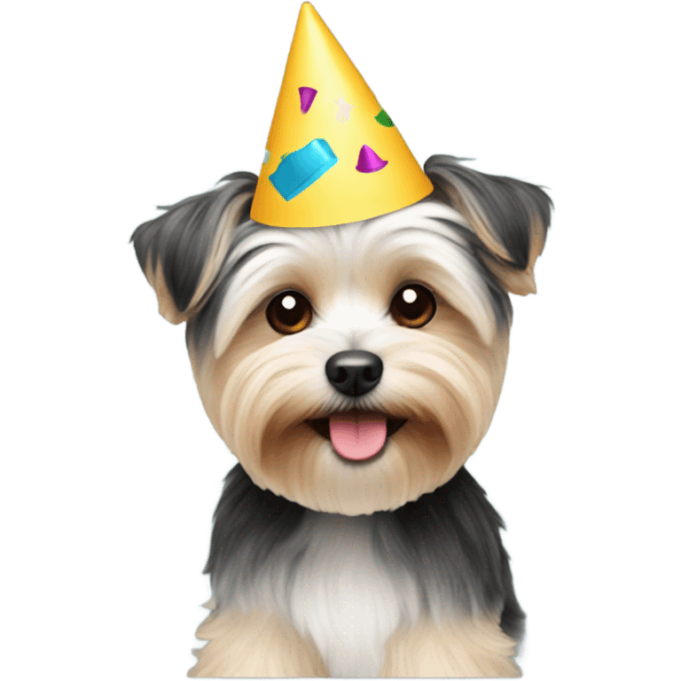 Morkie with party hat emoji