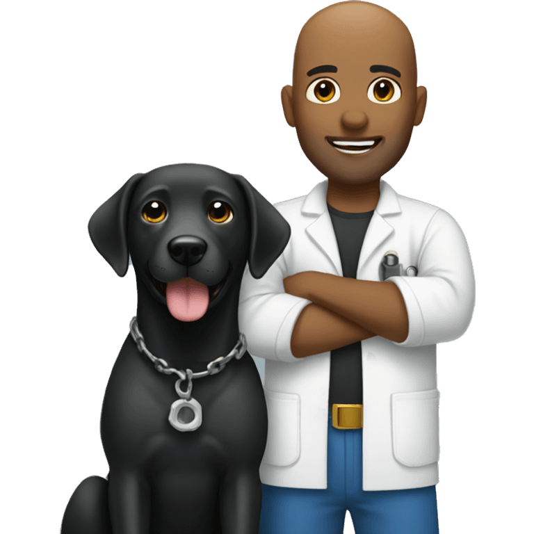 Bald mechanic with black lab emoji