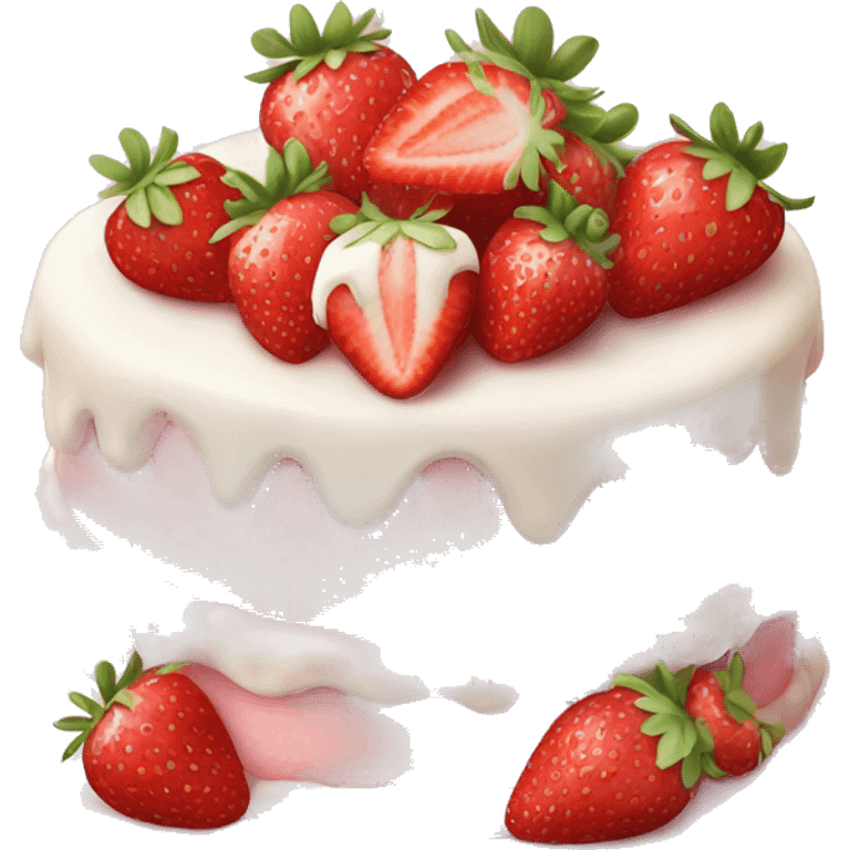 Light Pink strawberries and cream birthday cake  emoji