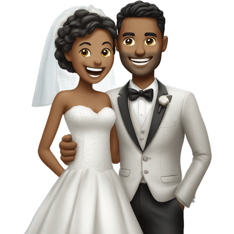 Hyper Realistic beautiful dior bride laughing with a handsome male model groom
 emoji