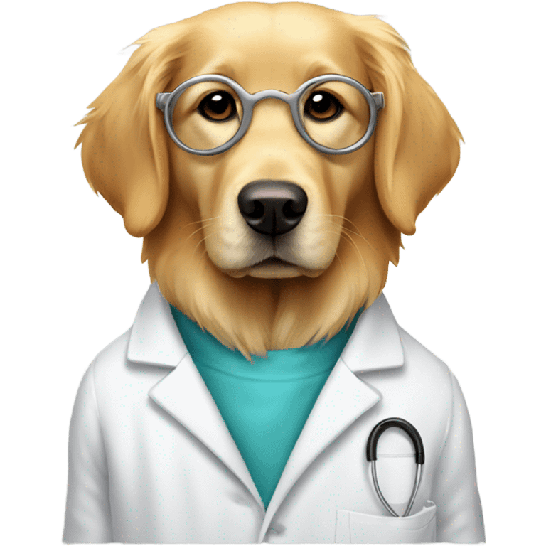 Golden Retriever wearing a lab coat and googles emoji