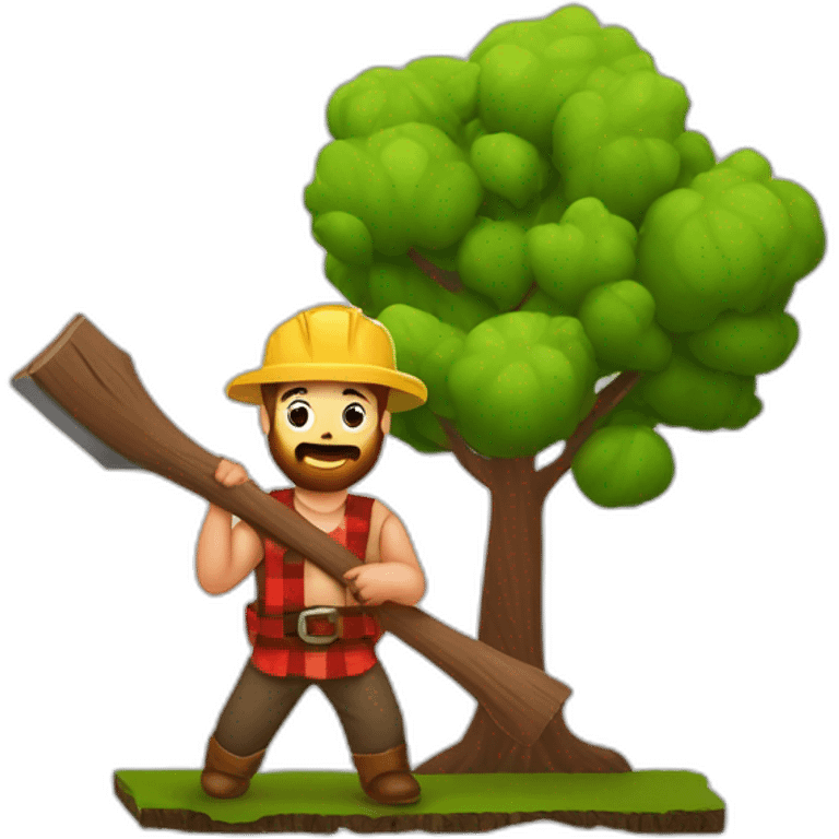 Lumber jack with a baby tree in one hand, and 2x4 lumber board held in the other hand emoji