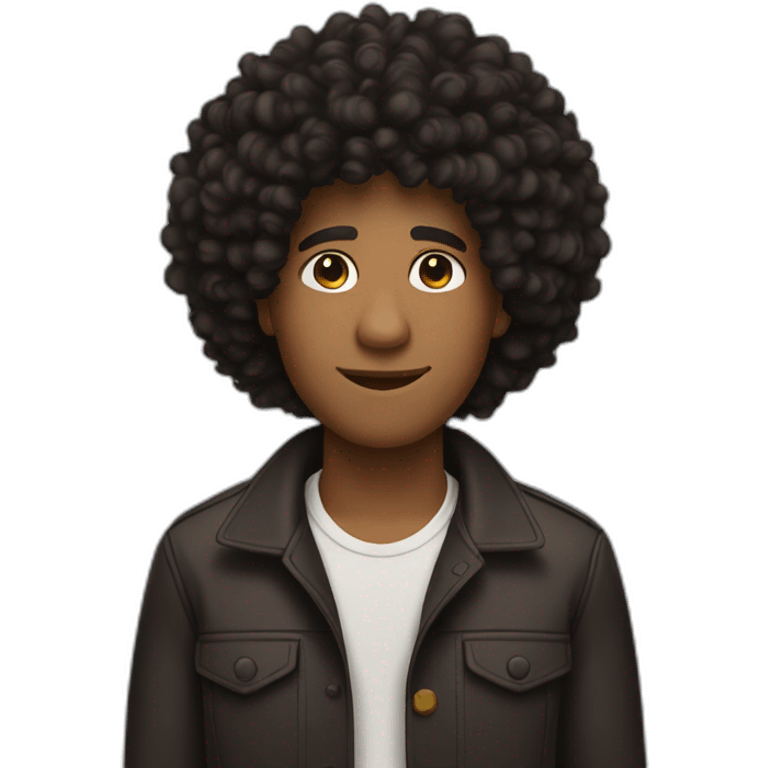 brown skin man with afro long black curly hair emoji