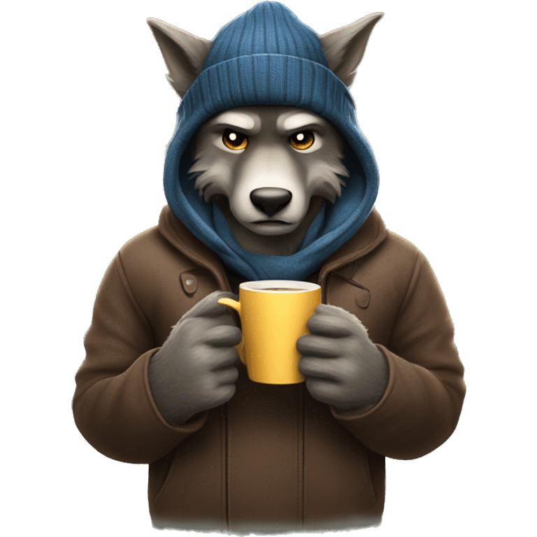 nice werewolf with a beanie reading a book and drinking a coffee to go  emoji