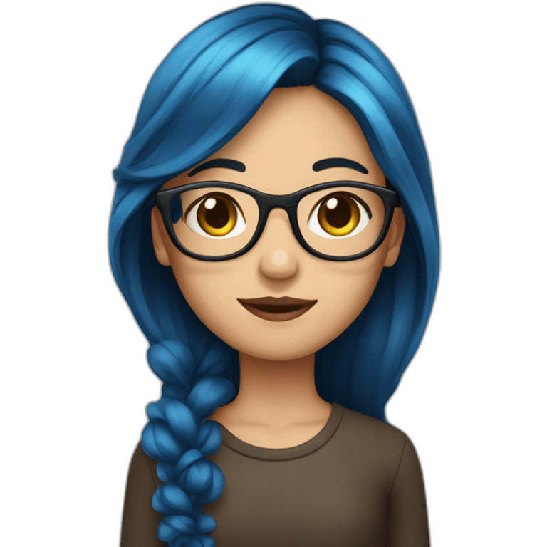 Glasses girl with long brown hair with blue in between hair  emoji