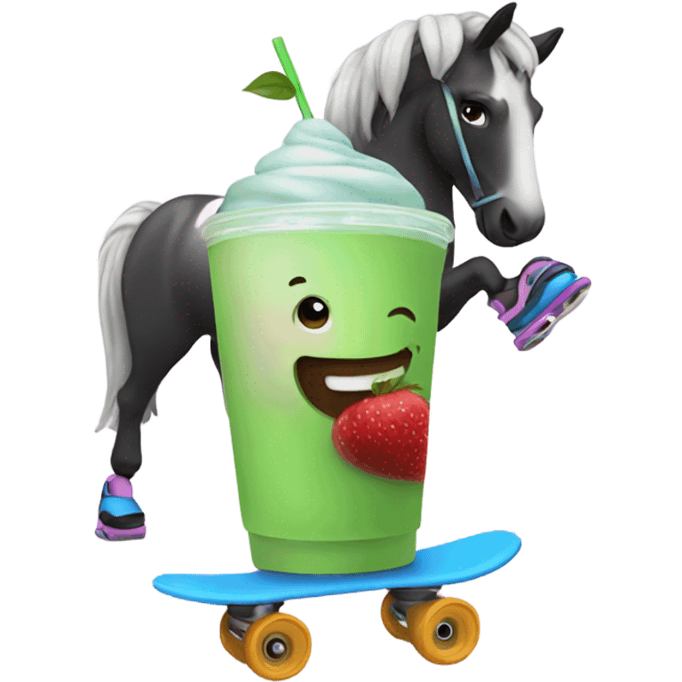 Horse rollerskating drinking smoothie emoji