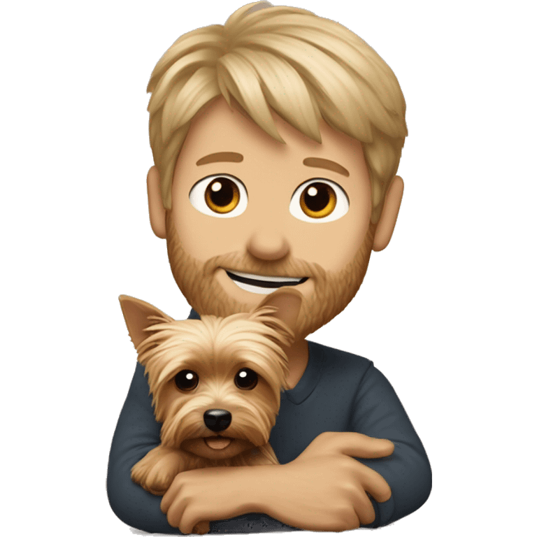 Yorkshire terrier in the arms of a light-haired man emoji