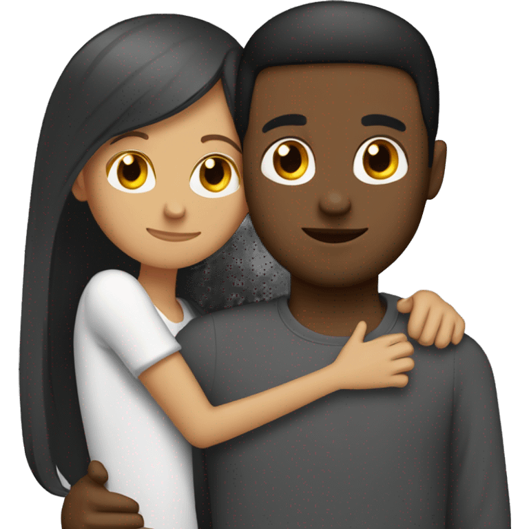 Somali guy with Spanish girlfriend with straight hair hugging  emoji