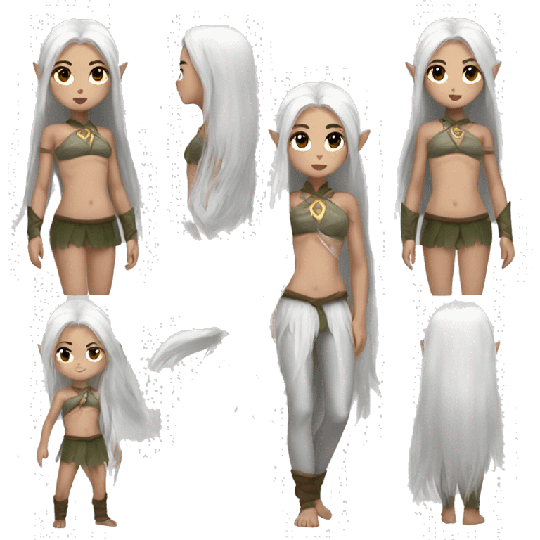 Asian feminine full body abs long white hair elf  emoji