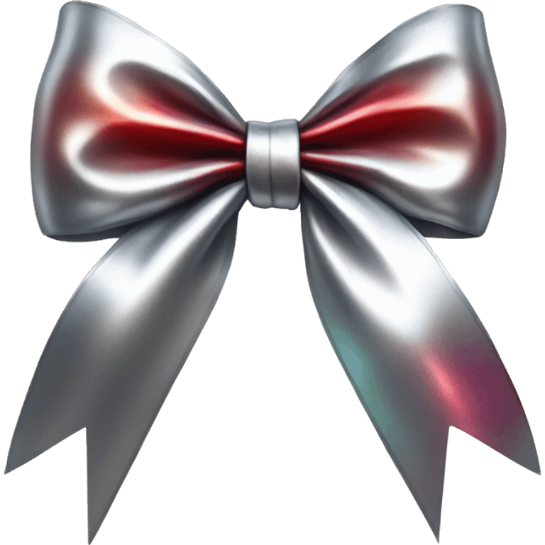 Realistic isolated metallic silver with red sheen holographic bow. emoji