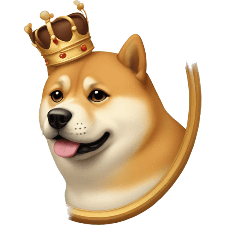 protrait side view of a cute fat doge with bronze crown emoji