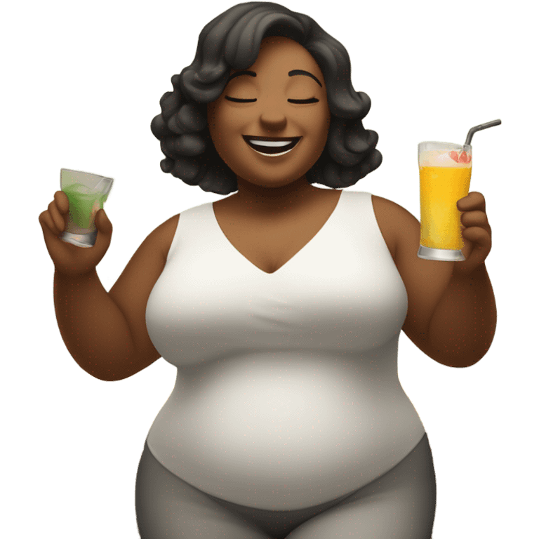 Chubby White Woman dancing with drink with eyes closed emoji