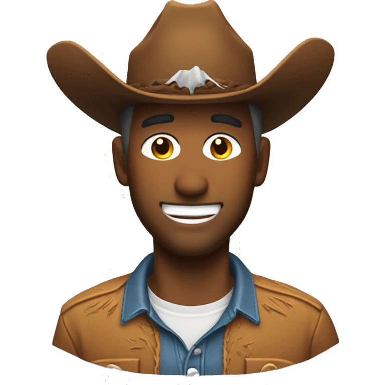 Smiling cowboy with a sweat drop falling from forehead emoji