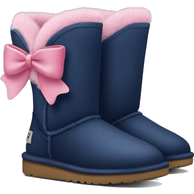 Realistic pair of pink to navy blue Ugg fur boots with bows. emoji