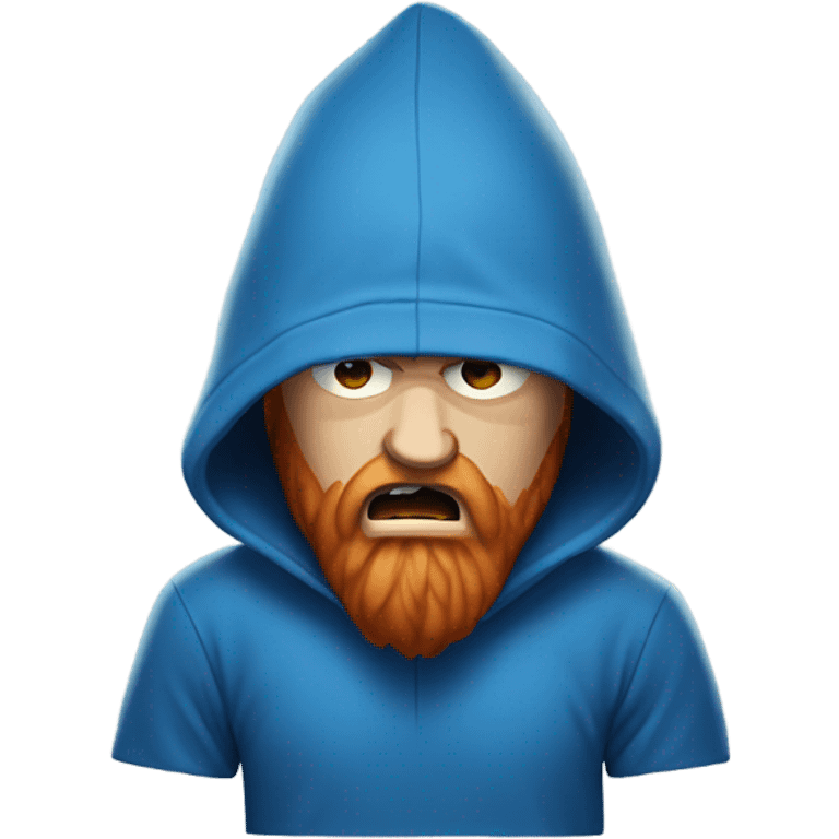 Big white man with a big red beard, a blue hoodie on, and yelling furiously  emoji