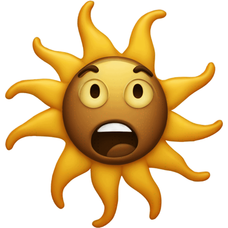 The sun emoji with a weird face but mixed with the poop emoji emoji